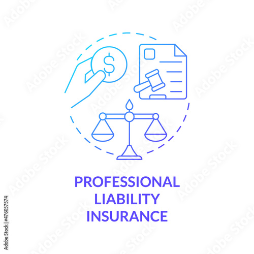 Professional liability insurance blue gradient concept icon. Corporate assurance program abstract idea thin line illustration. Isolated outline drawing. Roboto-Medium, Myriad Pro-Bold fonts used