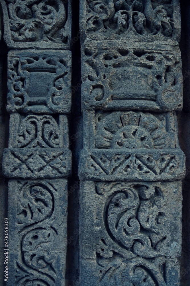 carving at kangra fort , himachal pradesh, india 