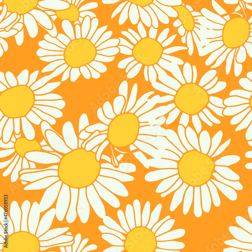 Modern chamomile flowers seamless pattern design. Seamless pattern with spring flowers and leaves. Hand drawn background. floral pattern for wallpaper or fabric. Botanic Tile.