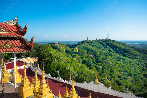 U Min Thonze Pagoda, Myanmar - panoramic view of Sagaing hill from the terrace of U Min Thonze Pagoda