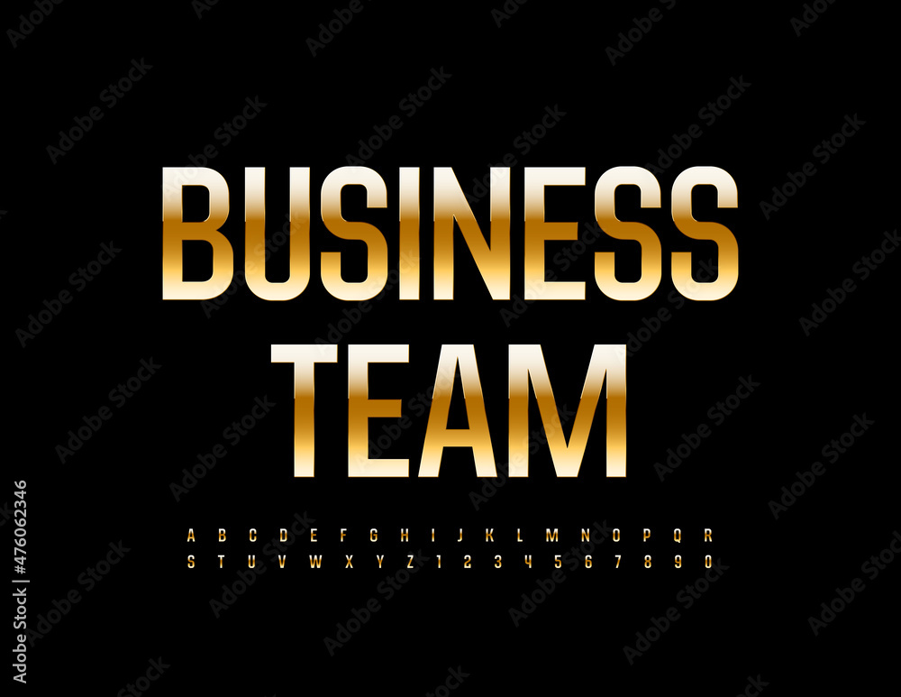 Vector elite template Business Team. Gold elegant Font. Modern chic Alphabet Letters and Numbers set