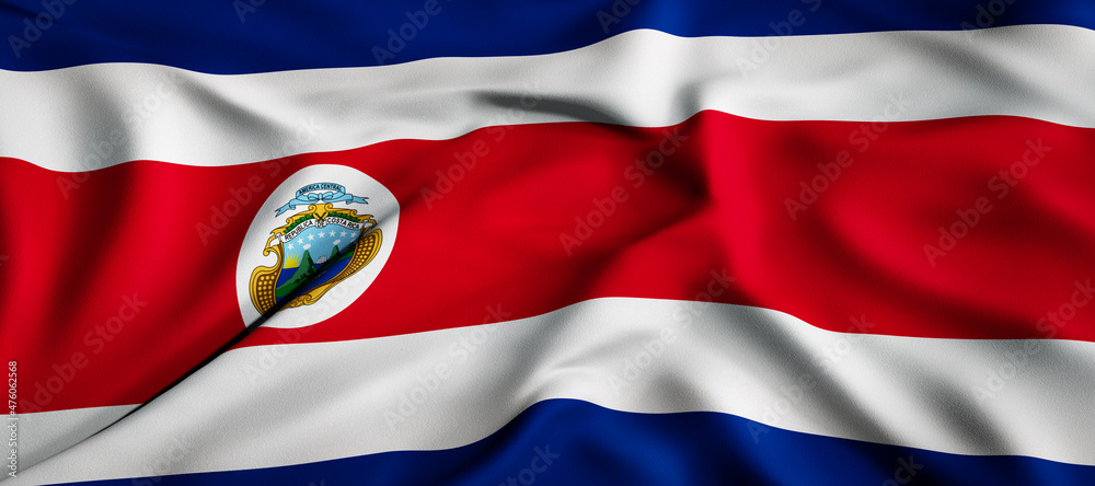 Naklejka premium Waving flag concept. National flag of the Republic of Costa Rica. Waving background. 3D rendering.