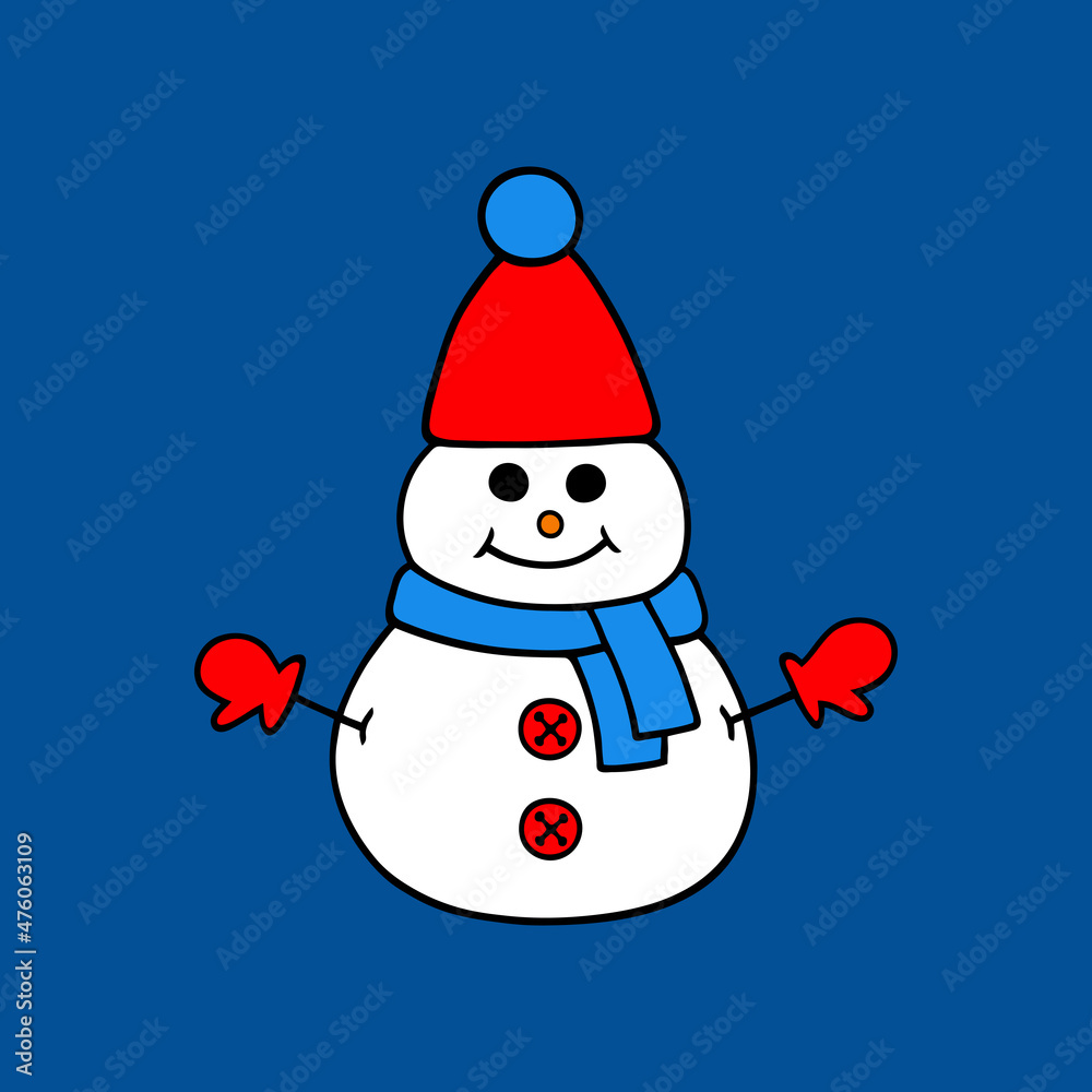 Bright vector illustration with a snowman.