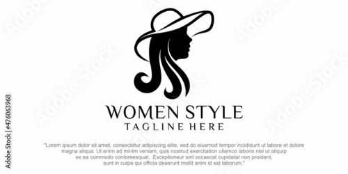 beauty women with combination hat logo design template