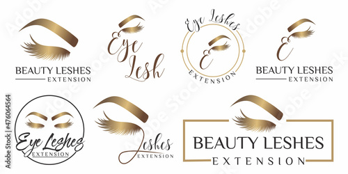 Luxury beauty eyelashes icon set logo design vector