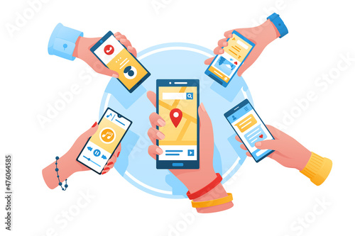 Persons hands holding smartphones with open apps