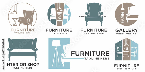 Furniture icon set logo design. Furniture store and Interior design logo concept. Print
