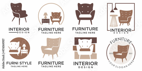 Abstract furniture icon set logo design concept. Symbol and icon of chairs, sofas,lamp and tables