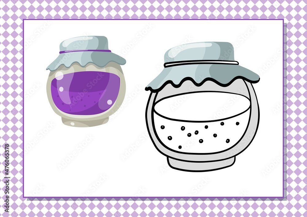 Printable worksheet. Coloring book. Cute cartoon jam. Vector