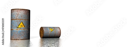 Two grey metallic death skull logo barrels - 3D render photo