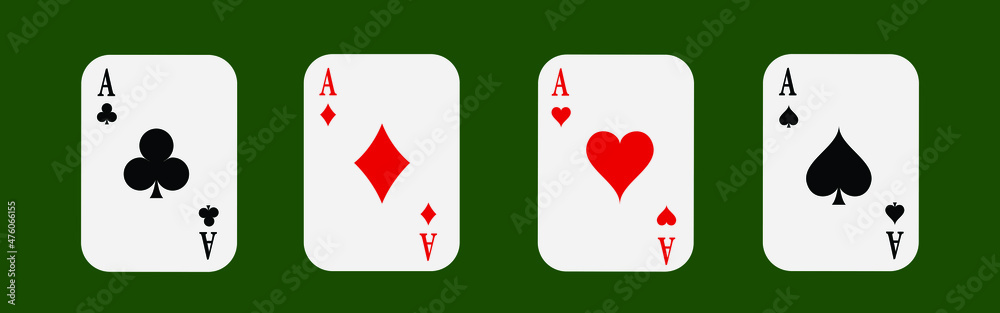 Obraz premium Playing cards are aces. Design kit. Isolated on a white background. Vector illustration. 