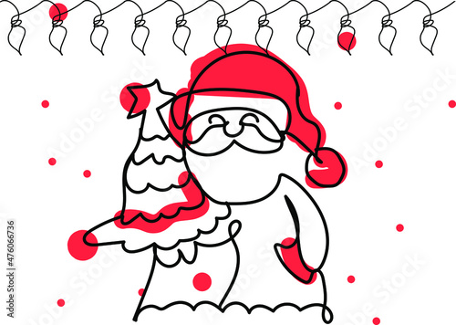 Santa Claus one line drawing for social media and print media.