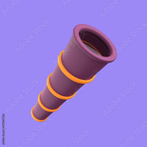 3d cartoon pirate binoculars isolated on a purple background, pirate binoculars icon. 3d rendering illustration