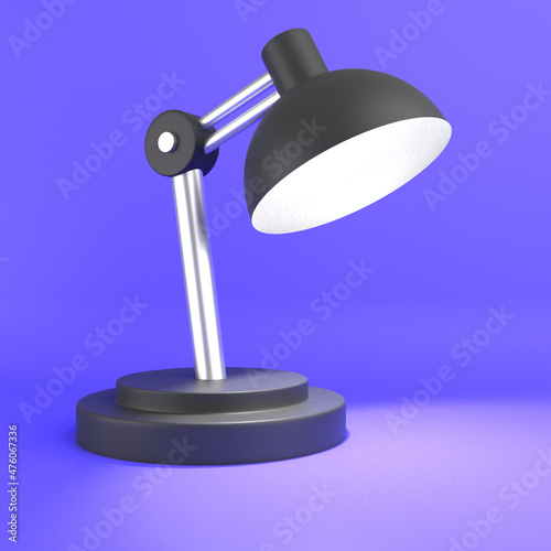 3d cartoon study desk lamp isolated on a purple background, study desk lamp icon. 3d rendering illustration