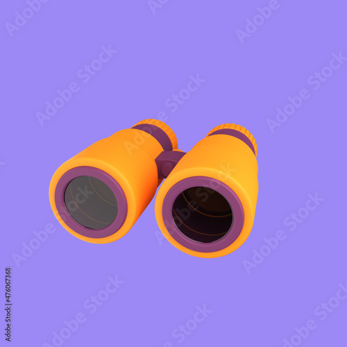 3d cartoon binoculars isolated on a purple background, binoculars icon. 3d rendering illustration