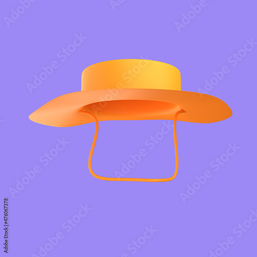 3d cartoon hat isolated on a purple background, hat icon. 3d rendering illustration