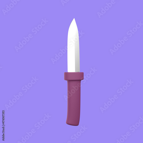 3d cartoon knife isolated on a purple background, knife icon. 3d rendering illustration