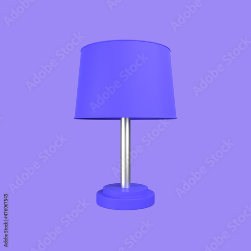3d cartoon table lamp isolated on a purple background, table lamp icon. 3d rendering illustration