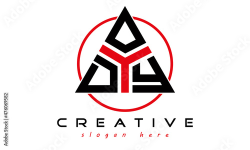triangle badge with circle DOY letter logo design vector, business logo, icon shape logo, stylish logo template