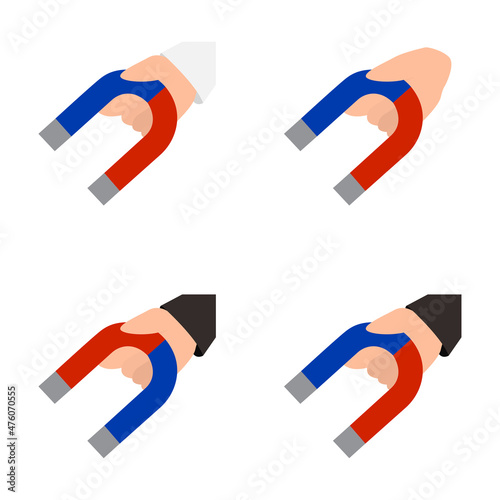 hand holds a magnet, vector illustration