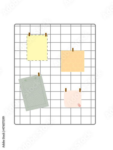 note board wire grid. four note papers, leaf pattern note paper, honeycomb pattern, tulip pattern note paper