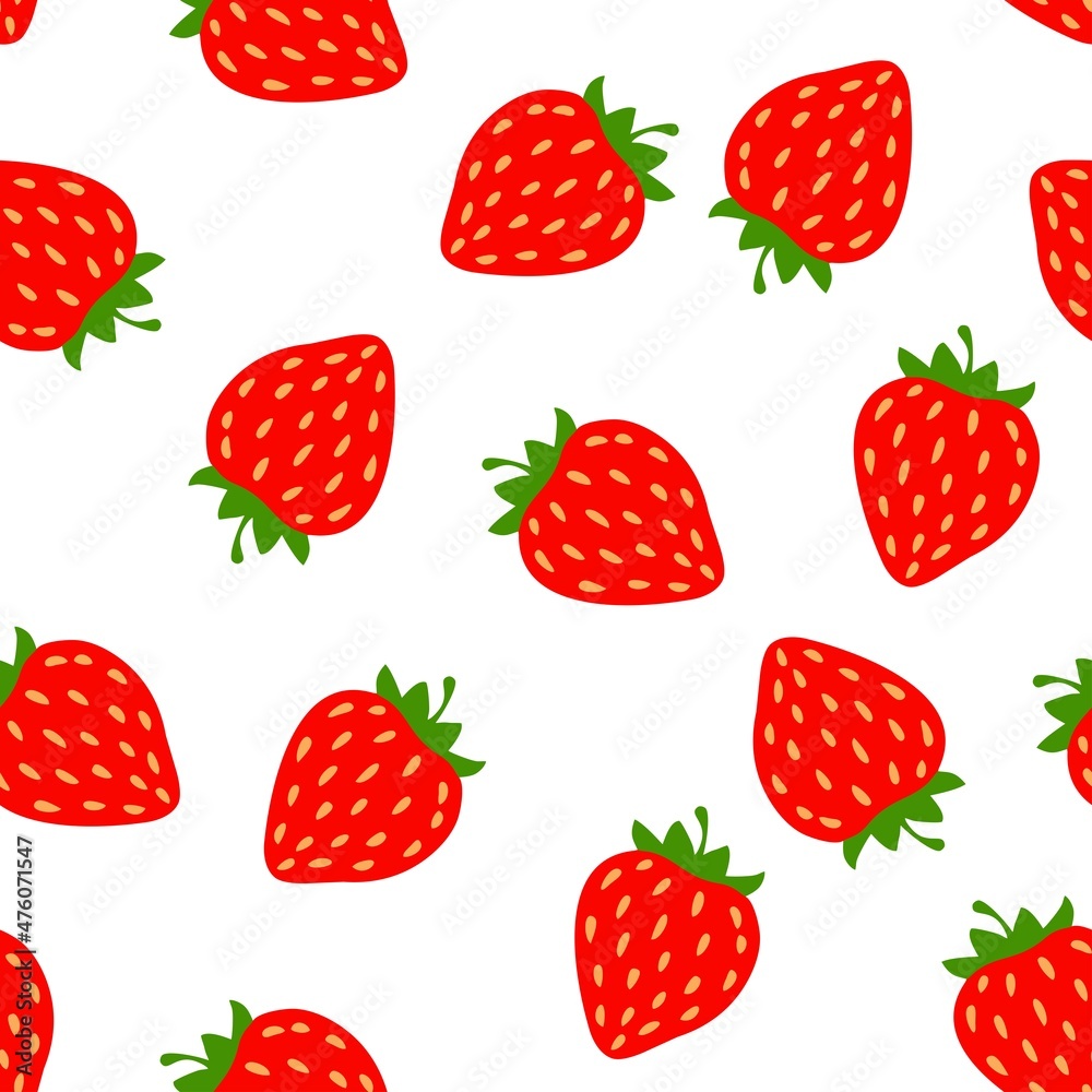 Red strawberry on a white seamless background, vector juicy berry. Red strawberry on a white seamless background, vector juicy berry.