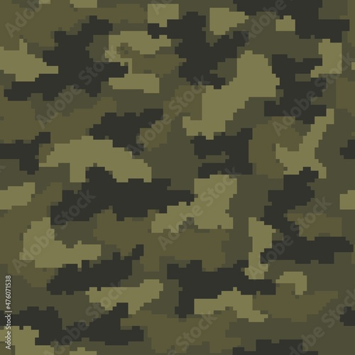  Forest camouflage background, pixel seamless pattern, digital texture for textiles. Pattern for hunting and fishing.