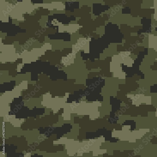  Camouflage pixel khaki pattern, forest vector seamless background, army military uniform. Ornament