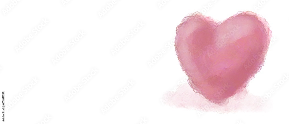 pink heart watercolor paint brush isolated on white in horizontal layout
