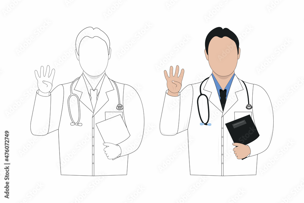 Male doctor line art illustration. Male nurse line art. Medical doctor coloring page vector. Coloring page SVG cut file. Male doctor flat design. Stethoscope vector. Doctor coloring page line art.