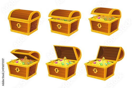 Treasures chest animation. Chain animations of pirate treasure chests, set vector illustration photo