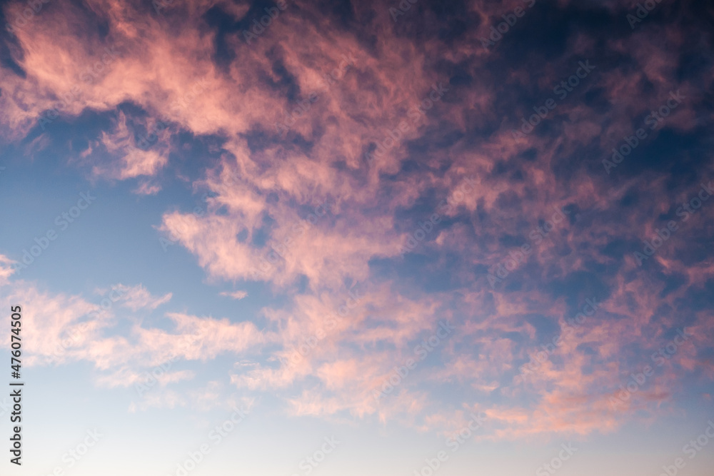 Beautiful sunset clouds in pink colors. Abstract nature background