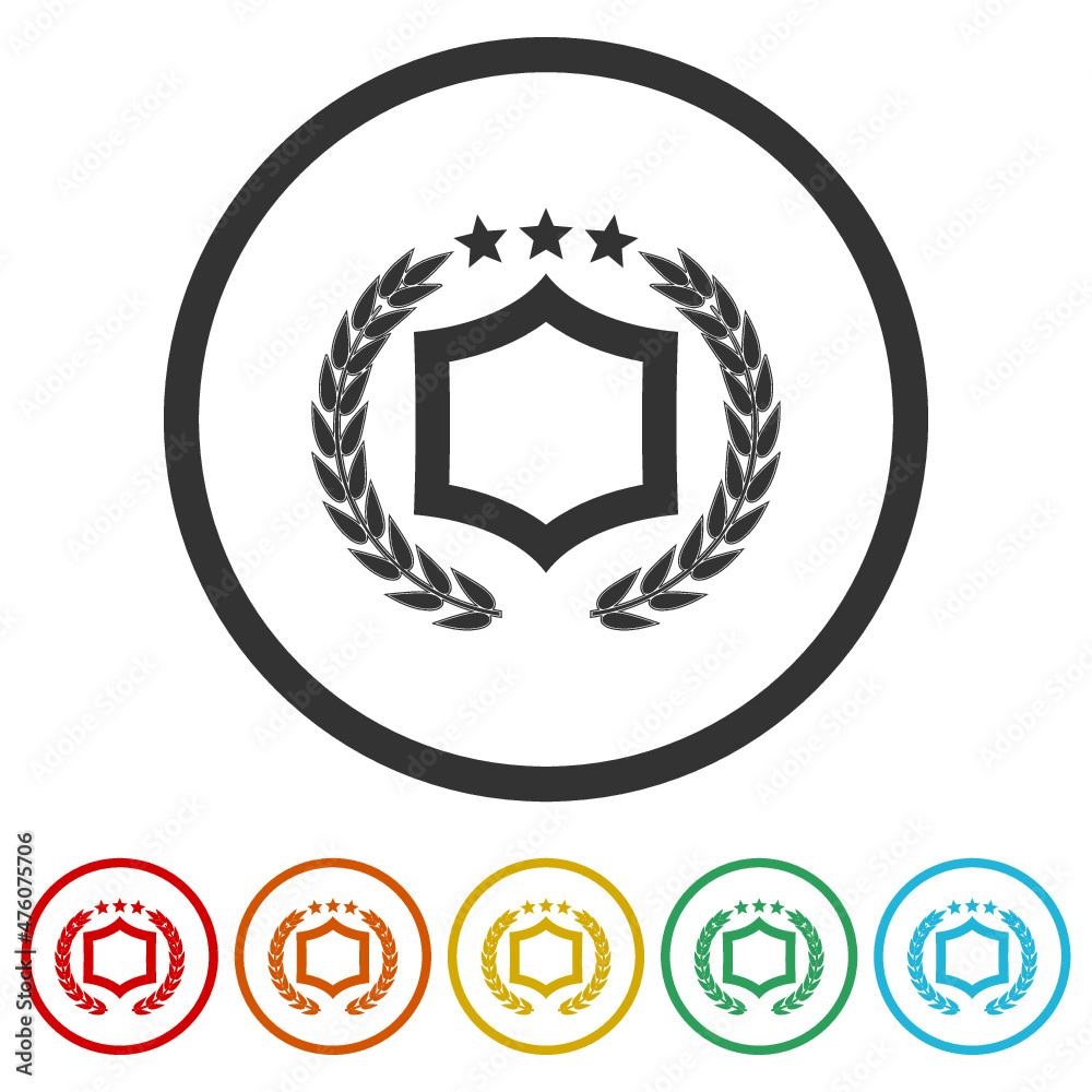 Obraz premium Blank shield icon isolated on white background, color set