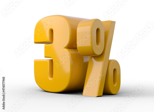 3% 3d illustration. Orange three percent special Offer on white background
