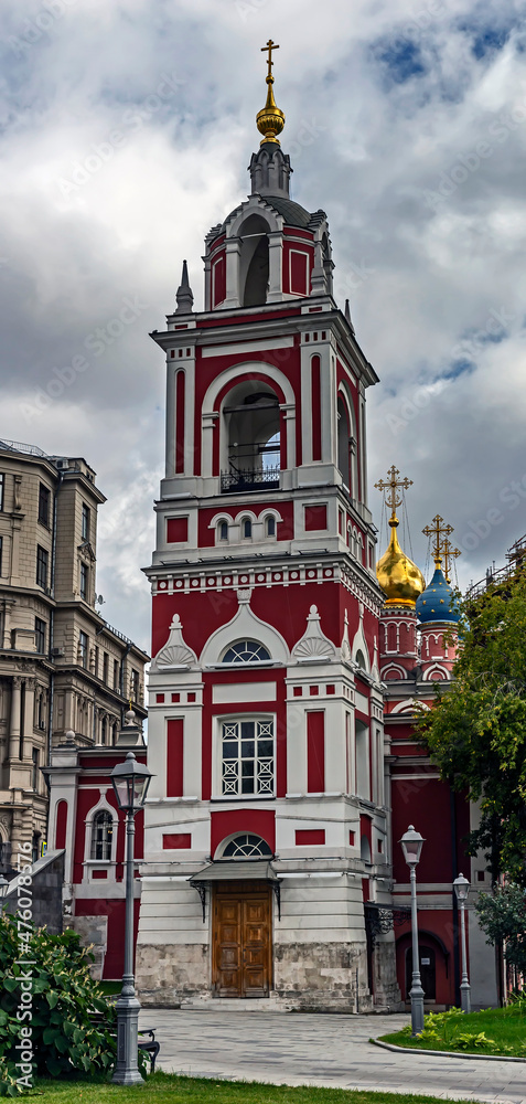 Bell tower of St. George and Protection of the Virgin church in Moscow, Russia. Year of construction - 1810