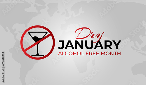 Dry January Background Illustration Banner with Red No Cocktail Icon