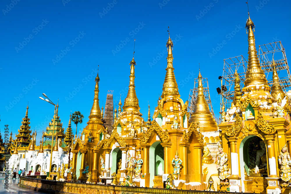 Yangon, Myanmar, November 2017 - view of Shwedagon Pagoda 