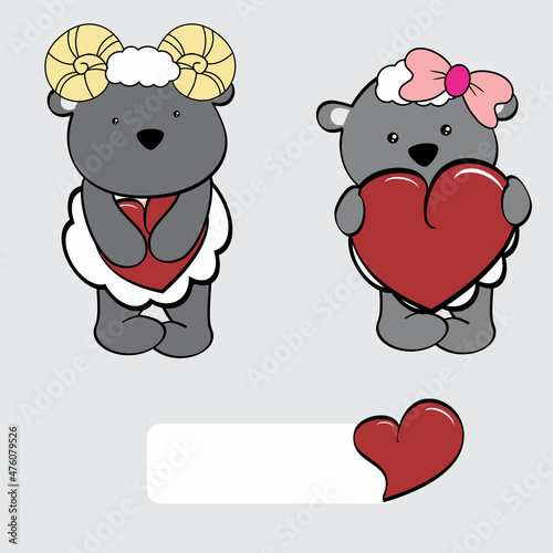 cute ram character cartoon holding valentine heart  collection illustration in vector format