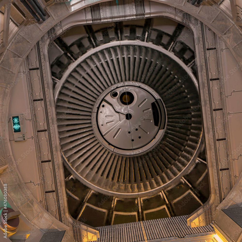 Fototapeta premium inside of the space ship hallway close up in the door