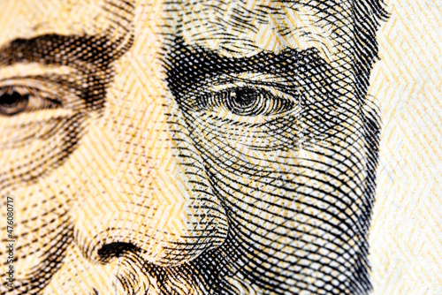 Ultra macro of the eye and nose of Ulysses S. Grant in portrait on the 50 dollar bill photo