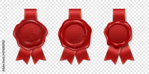 Vector 3d Realistic Vintage Red Stamp, Wax Seal Set Isolated. Sealing Wax, Stamps, Labels for Quality Certificate, Document, Letter, Envelop. Imprint, Wax Insignia, Tag. Guarantee, Secret Sign, Label