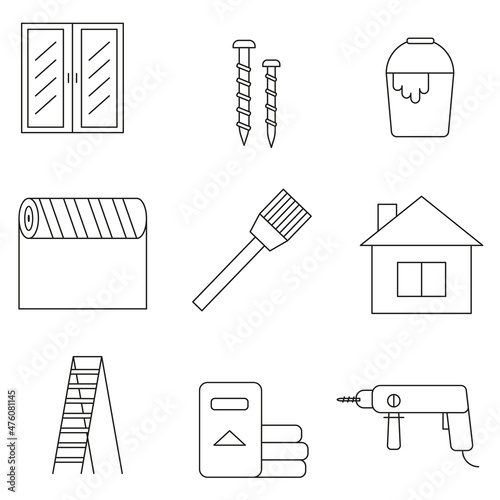 Home repair icons set in lineart. Vector illustration