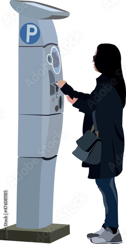 female person pays parking to the automatic machine payment