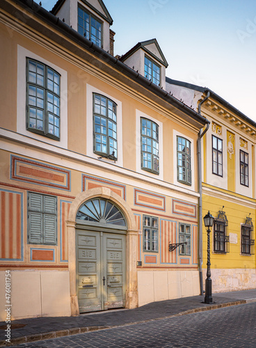 Nice medieval houses in the old town of Budapest, in the castle