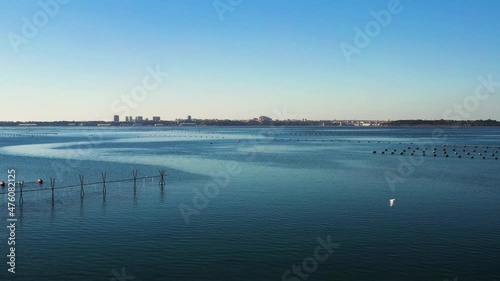 Mussel farm in the Mar Piccolo of Taranto in the morning