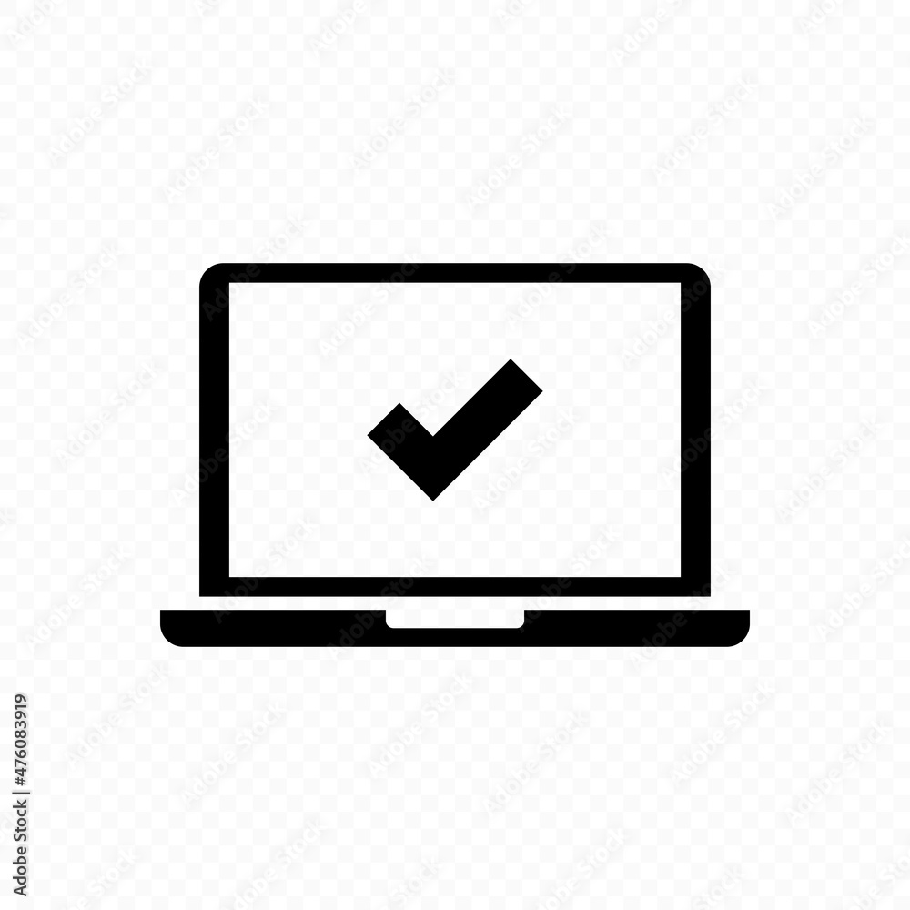 Laptop with checkmark on the screen icon. Notebook desktop. Vector line icon for Business and Advertising Laptop with checkmark on the screen icon. Notebook desktop. Vector line icon for Business and Advertising