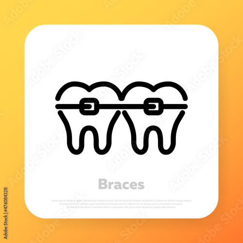 Dental braces icon. Orthodontic dentistry. Dental care concept. Vector line icon for Business and Advertising