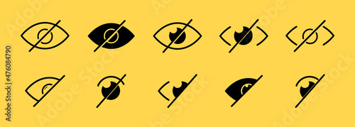 No visission icon set. Prohibition forbidden sign. Hidden symbol. No view. Vector line icon for Business and Advertising
