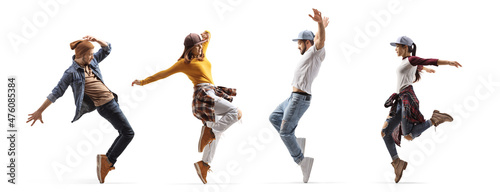 Full length profile shot of casual young people dancing