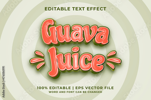 Editable text effect - Guava Juice 3d template style premium vector